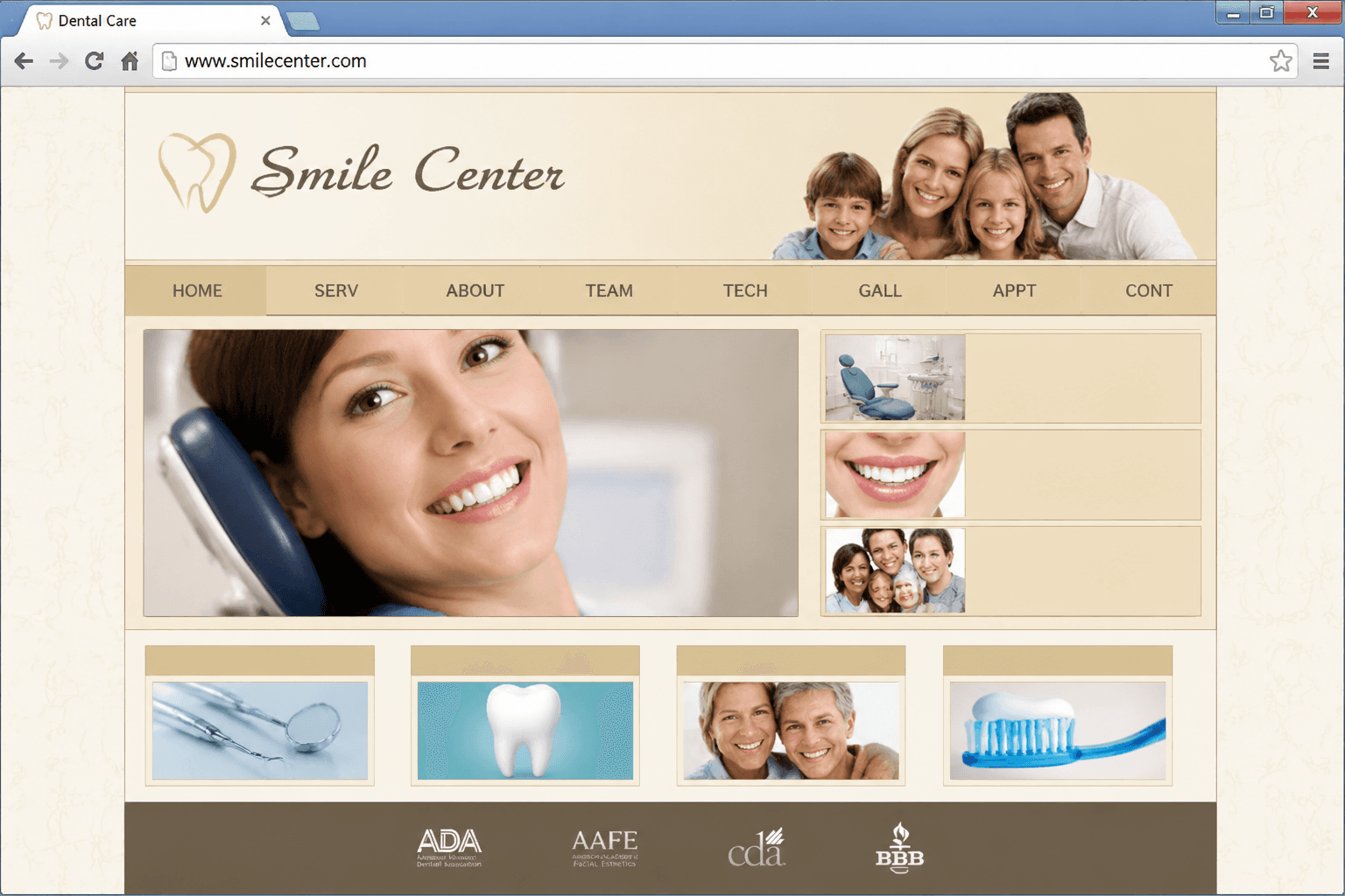 Dated, outdated-style website mockup: Sample Project: Dental Practice
